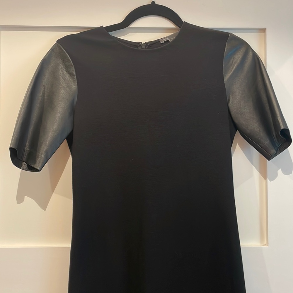 Vince Black Dress with Leather Sleeves size 2